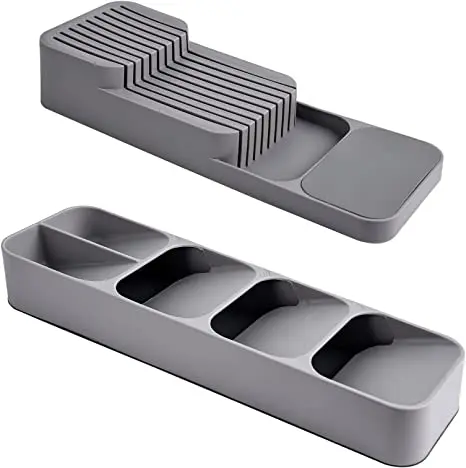 Органайзер для столовых приборов в ящике, расширяемый Компактный органайзер для столовых приборов для кухонных ящиков, органайзер для кухонной утвари, коробка для хранения