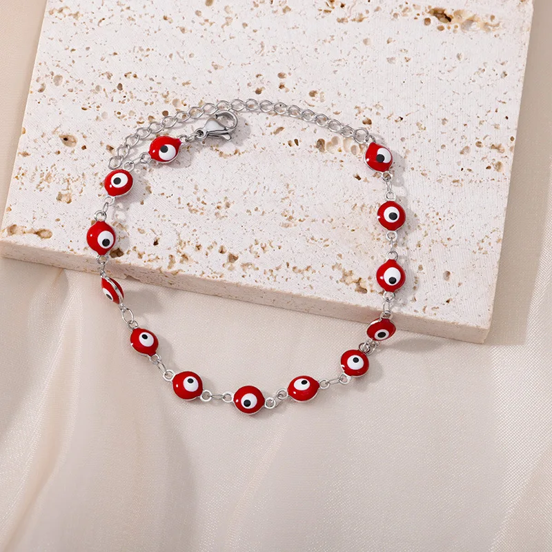 18K Gold Plated Metal Chain Bracelet European and American Simple Fashion Multicolor Eye Jewelry