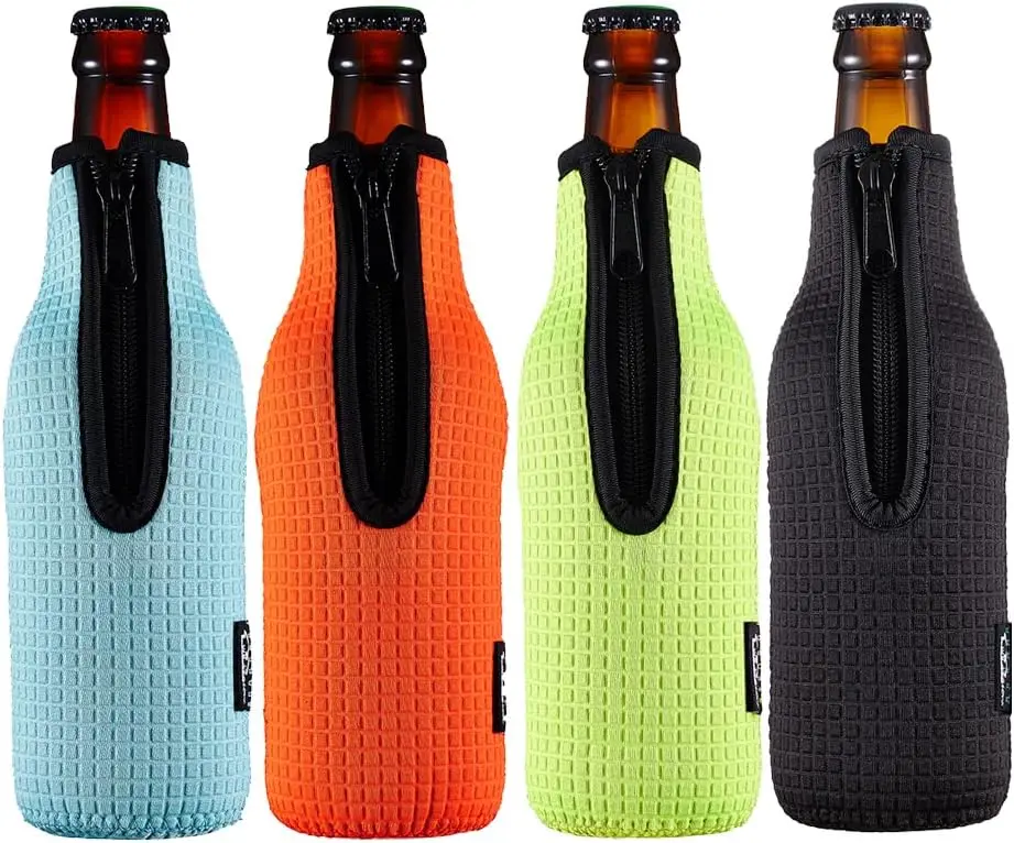 Wholesale Custom Logo Portable Neoprene12oz Beer Bottle Cooler Sleeve with Zipper Beer Sleeve Beer Bottle Stubby Holder Coolers