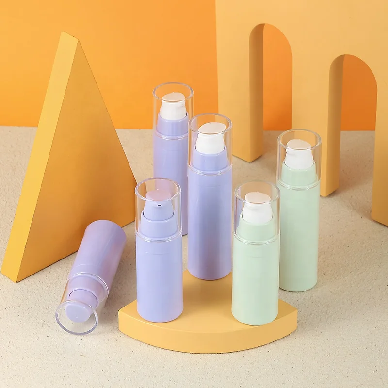 cosmetic luxury airless lotion bottle 30ml 50ml green purple airless pump bottles sets with lid for skin care packaging