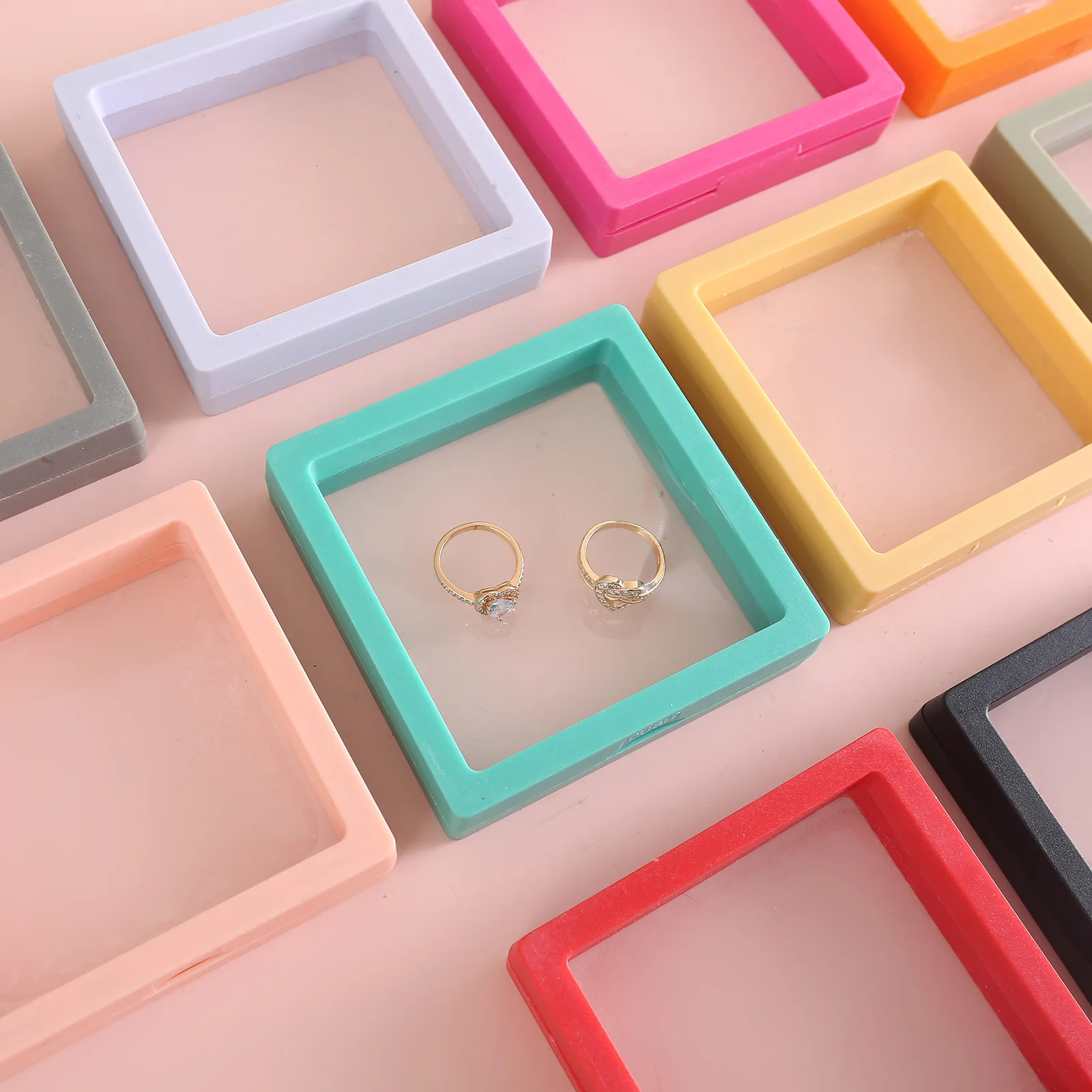 Square Jewelry Display Box Jewelry Stand Storage Display Box Transparent Pe Film Suspension Ring Box