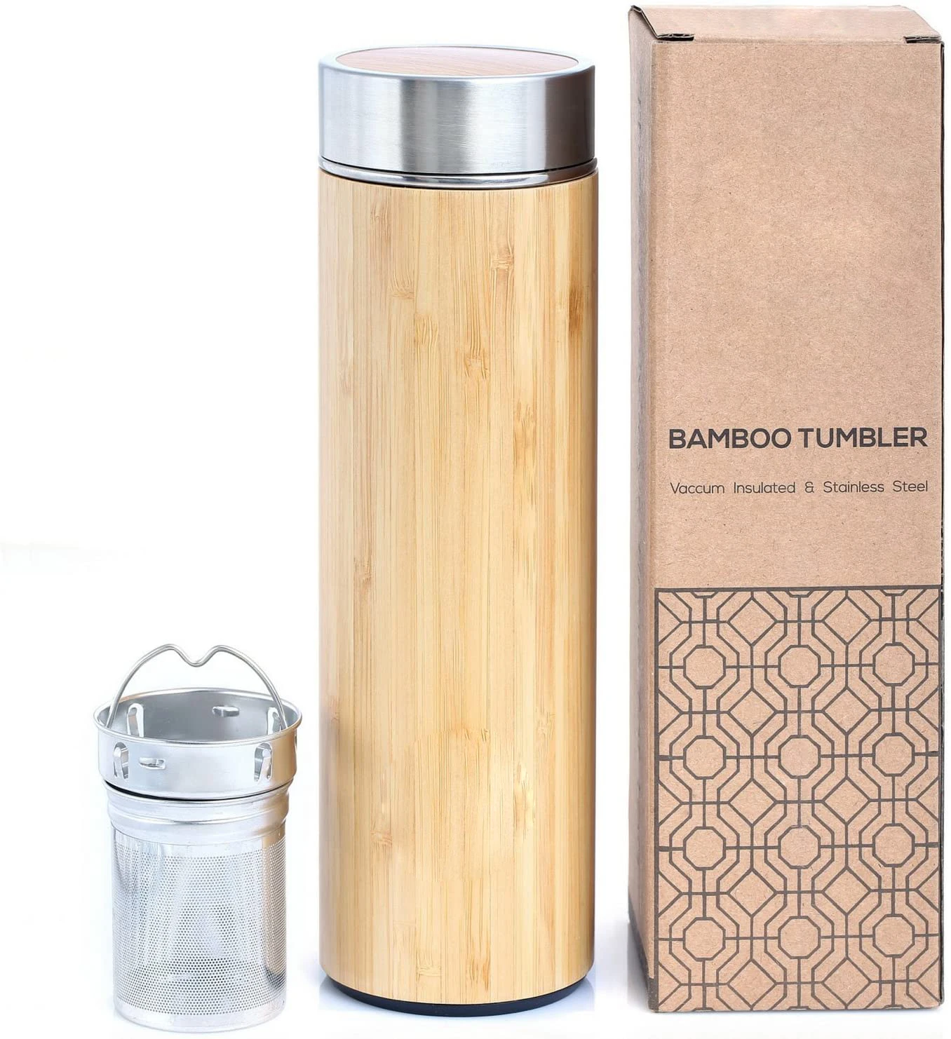 
Hot sale 500ml custom natural bamboo stainless steel water botter vacuum flasks thermos with infuser BPA free lid 
