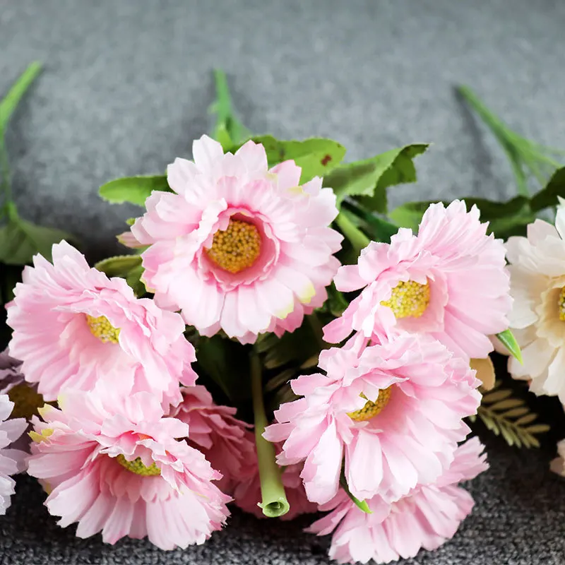 Chinese Factory 10 Heads real touch Faux Flower Silk sunflower Dahlia bunch for indoor decoration Commercial Scene Decoration