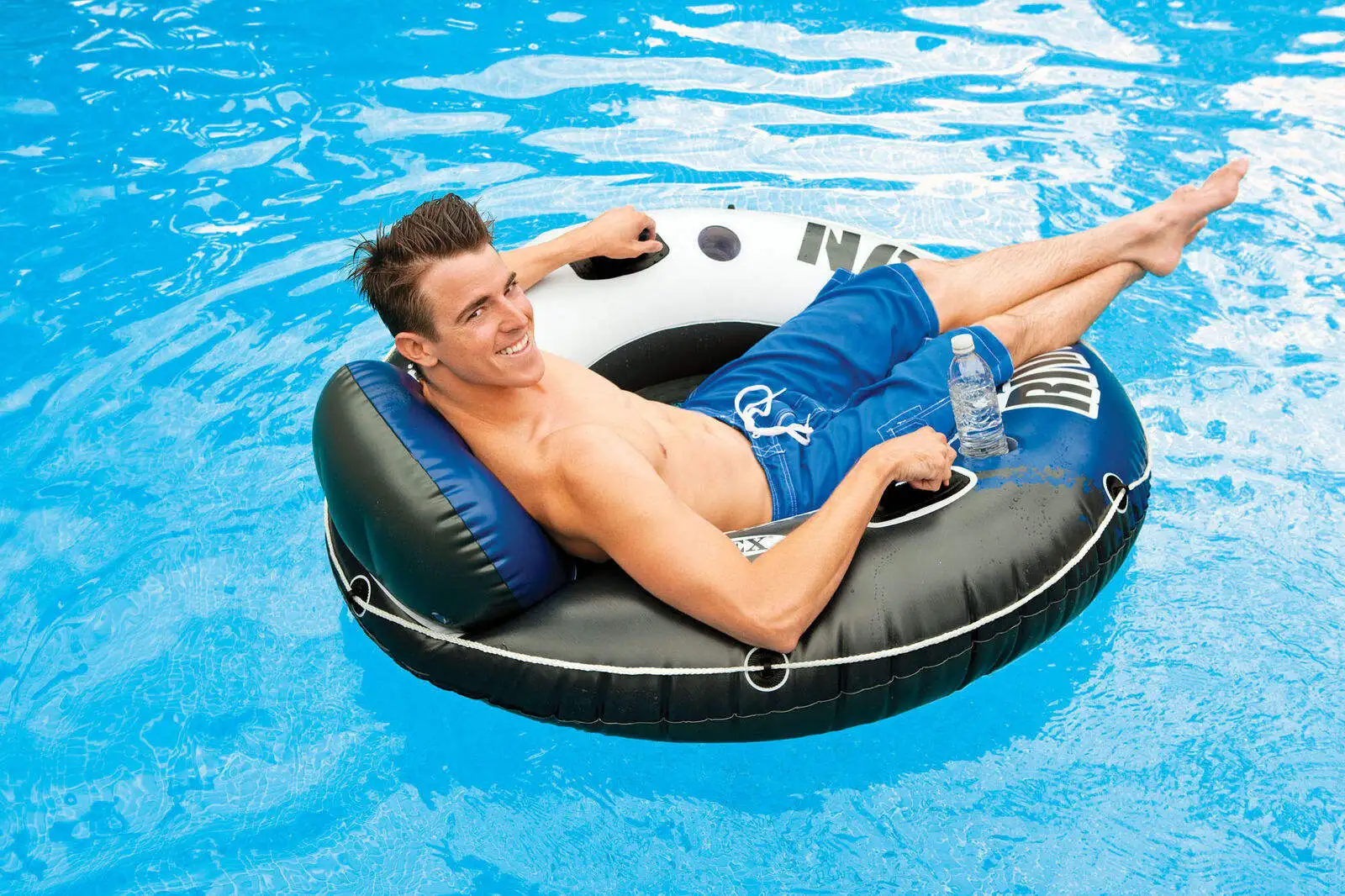 Intex 58825 Inflatable Wheel River Run 135 Diameter Blue Beach and Pool Water Float For 1 Person