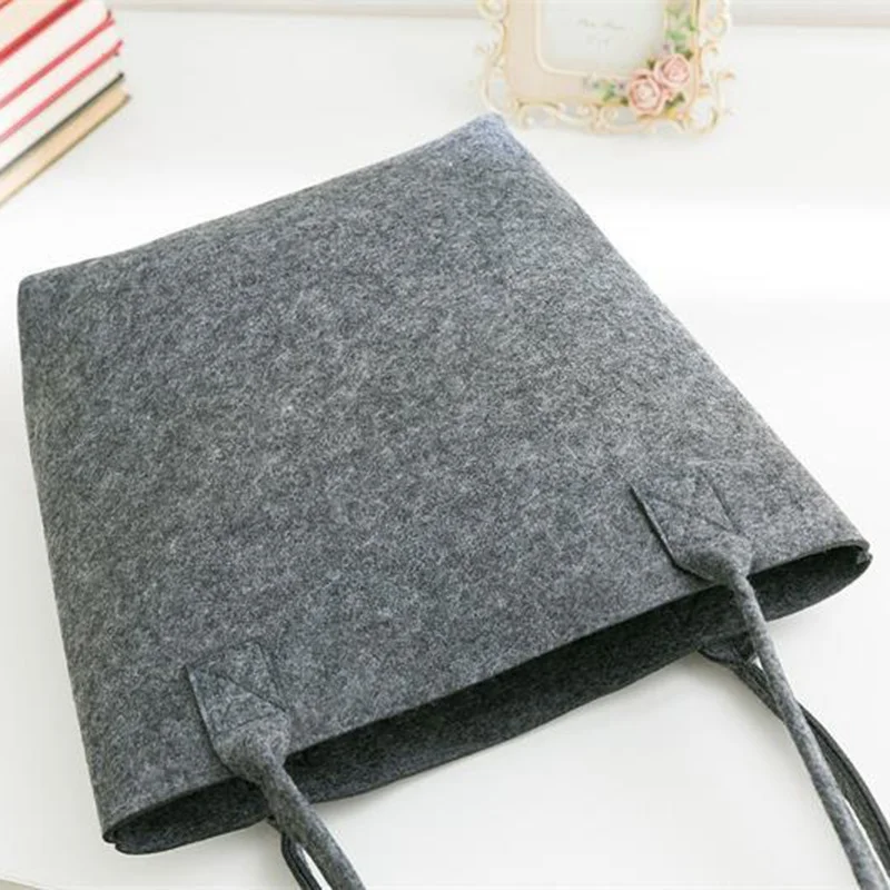 Storage Reusable Solid Color Two Shoulder Straps Felted Tote Shopping Bags