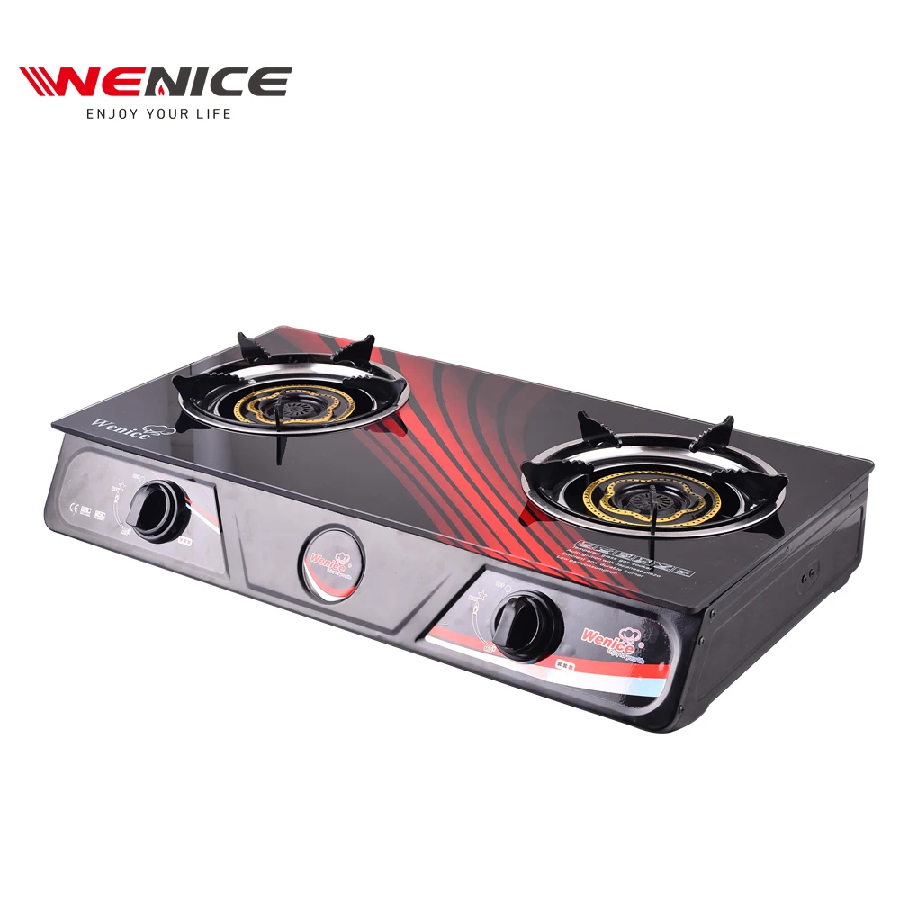 New model tempered glass gas stove   2 cast iron burner