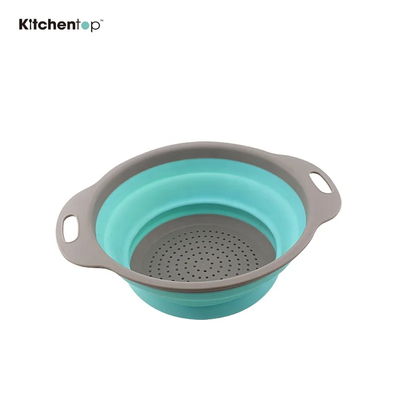 Amazon hot sell home gadgets small round shape folding colander for fruit and vegetables