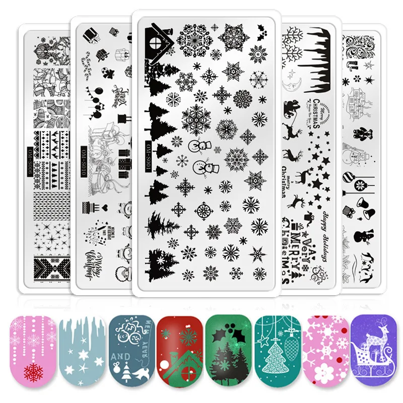 Hot sale 12 Designs Nail Printing Template Decoration Printing Mold Christmas Nail Art Stamping Plate