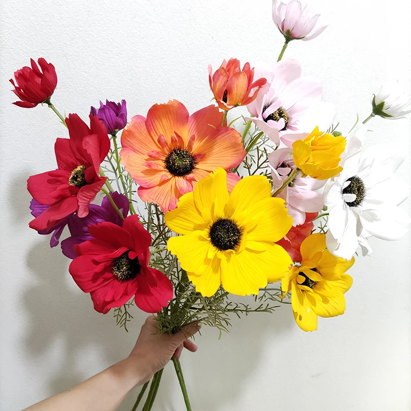 Artificial 3 Head Silk Flower High Quality Real Touch Big Cosmos Flower For Wedding Party Bouquet Celebration Decoration