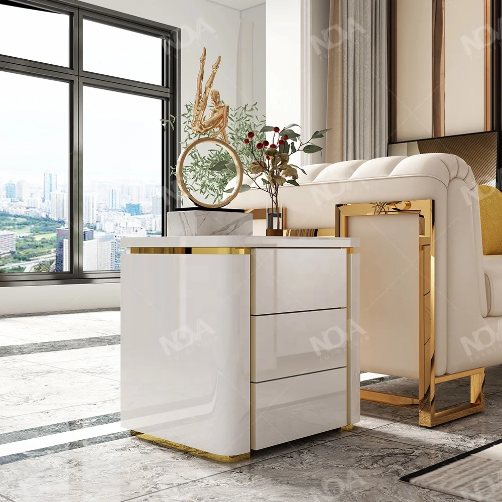 NOVA Modern Luxury Living Room Furniture Set Gold Border Living Room Cabinet Set With TV Cabinet, Coffee Table And Side Cabinet