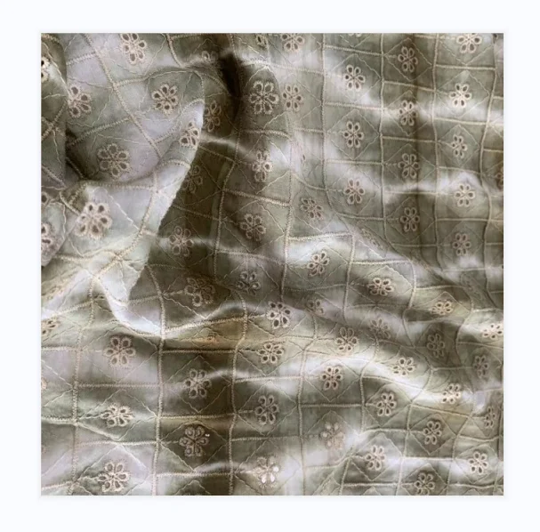 
 Горячая Распродажа 2021, модная зеленая ткань с вышивкой из искусственного шелка для платья  