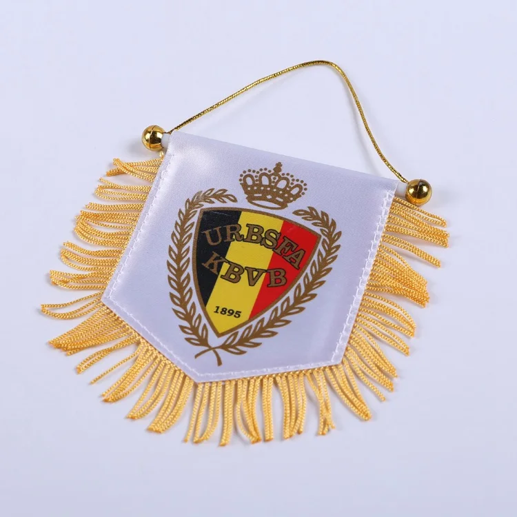 Free sample factory maker satin polyester shield shape sports custom  football club pennant flag