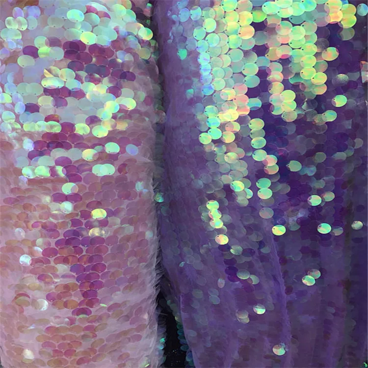 Custom Made Fantasy Color Embroidered Evening Dresses Bridal Elastic Tulle Large 18mm Colorful Purple Sequin Fabric