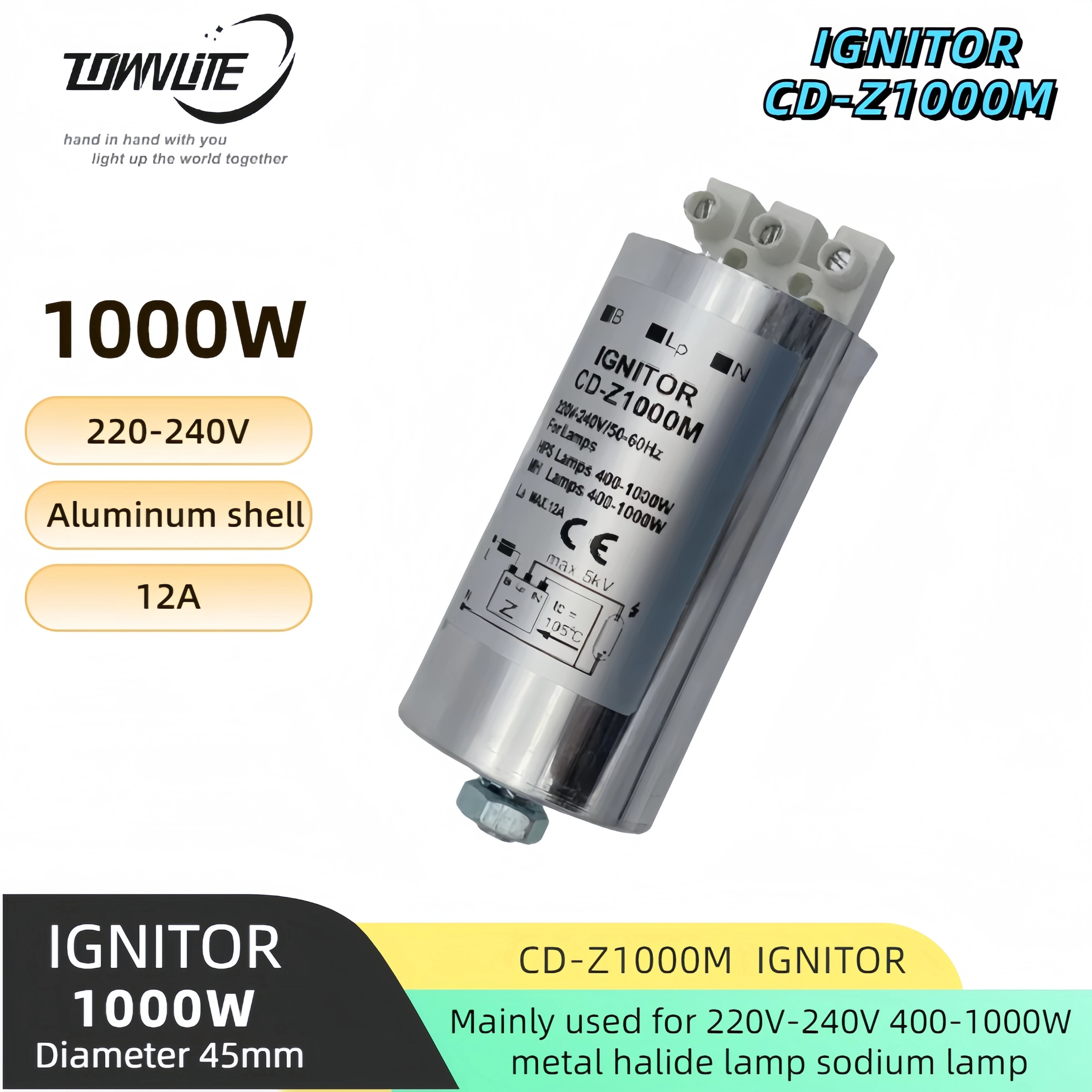 Metal halide lamp for three-wire project sodium lamp CD-Z1000M aluminum shell electronic ignitor