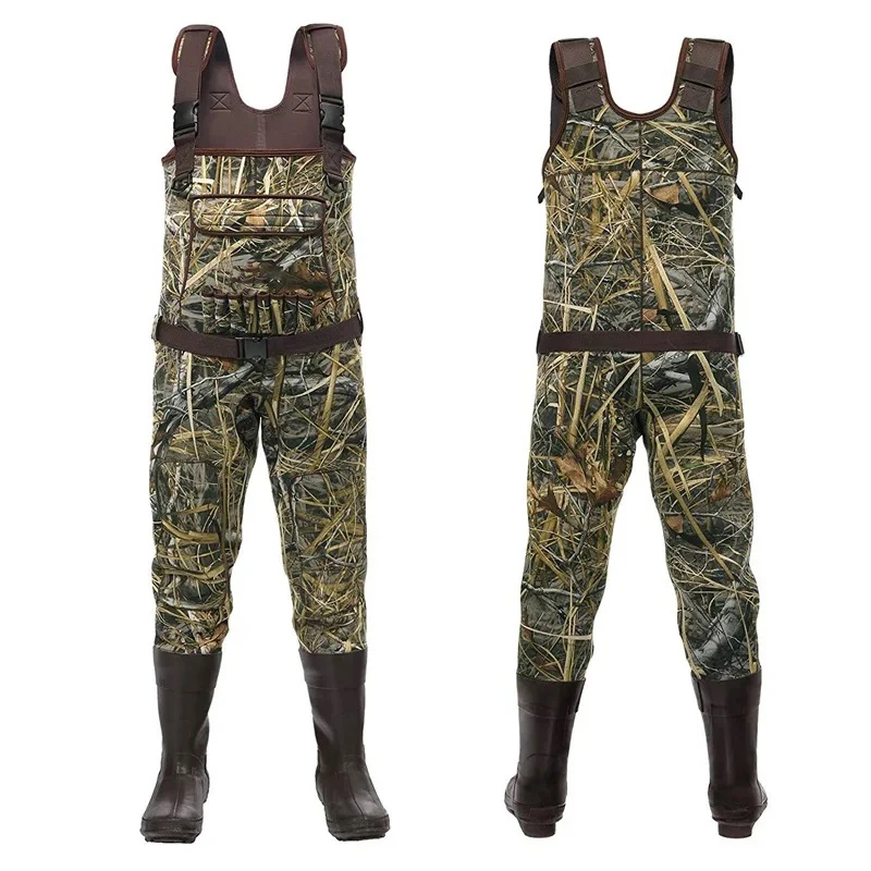 Fishing Waders Hunting Suit 3 Layer Waterproof Wading Pants with Neoprene Boots Waist Chest Fly Fishing Waders