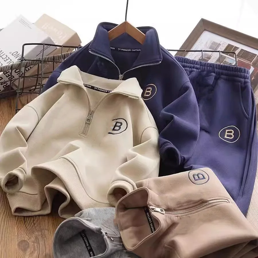 2023 New Winter Autumn Children 2pcs Suit Hoodies+Trousers Zipper Casual Sports Boys Clothes Sets