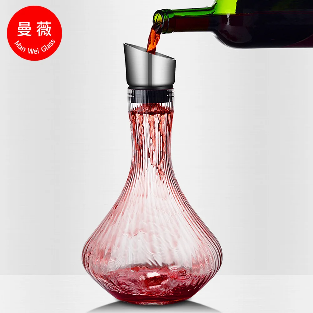 Wholesale Oblique Mouth Round Wine Decanter Wine Decanting Aerator Crystal Glass Wine Decanter Bottle