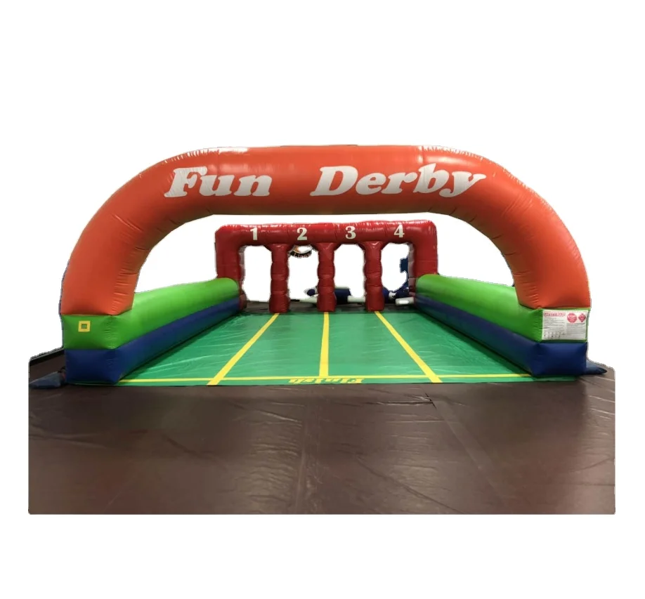 Airfun Inflatable 4 Lane Fun Derby Pony Downs Inflatables Jumping Hoppy Horses Race Track Pony Hops Sport Games
