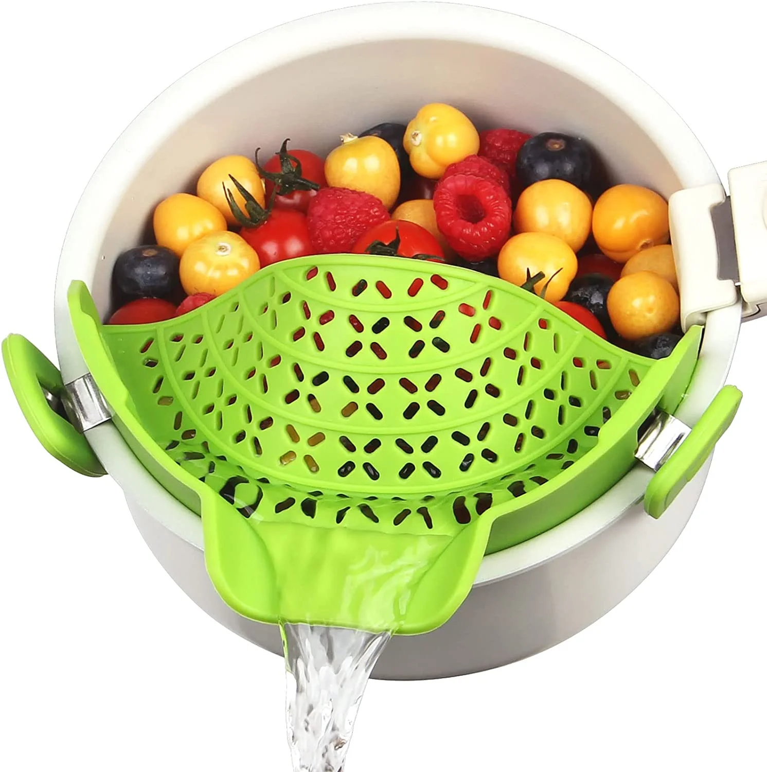 Pasta Strainer and Pot Strainer Kitchen Gadgets - Adjustable Silicone Clip On Strainer all pots and bowl
