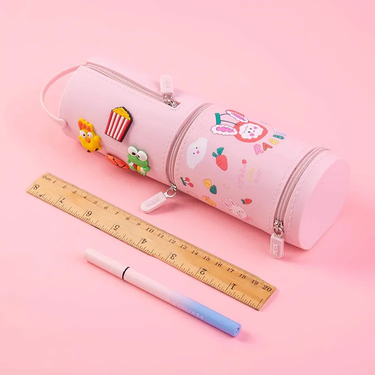 Cartoon Storage Pencil Bag Large Capacity Zipper Silicone Coin Purse Cylindrical Multifunctional Pencil Case