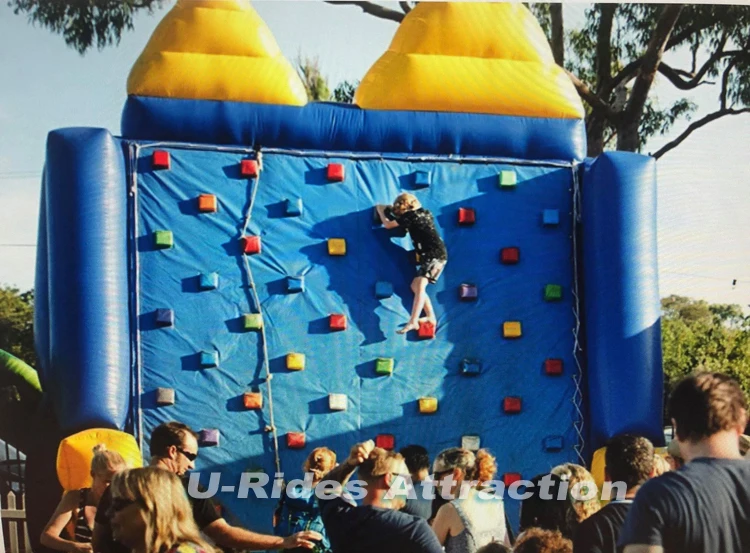 Customized  indoor training center both kid and adult  blue color air rock climbing walls inflatable rock wall