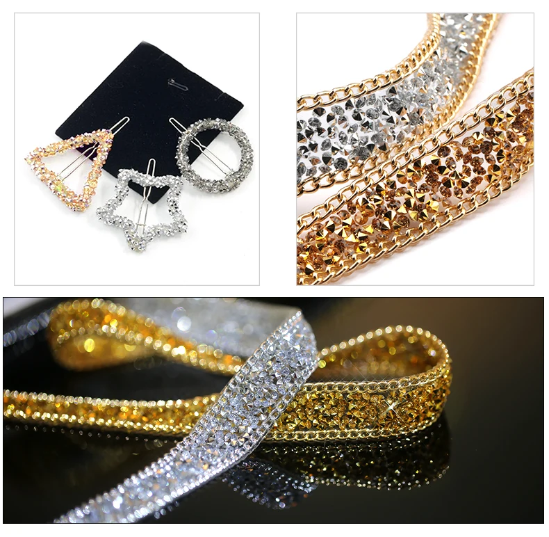 Qiao Sewing Decoration Appliques Motif Strass Hot Fix Tape Trim Applicator Ribbon Rhinestones Band Crystal Trimming For Dresses