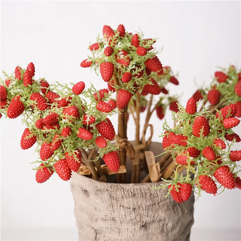 Decorative Lifelike Realistic Fake Strawberry Fruit Decor Grass Green Plastic Fake Flowers Artificial Plant Rectangle/square