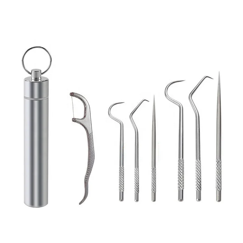 7Pcs Reusable Portable Metal Tooth Cleaning Picks Stainless Steel Toothpicks for Teeth