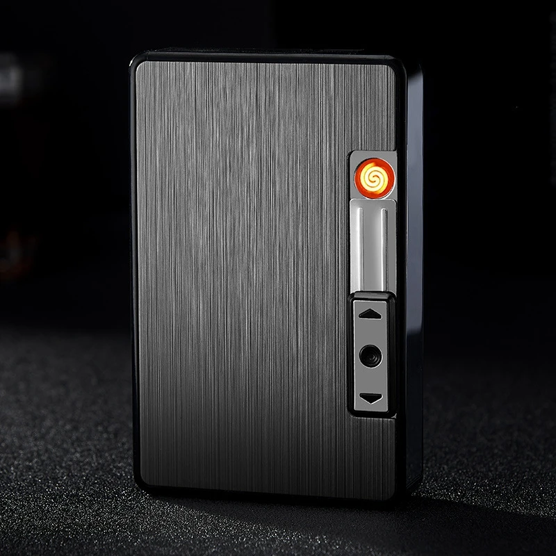 KY Customized 14pcs Cigarettes Pocket Rectangular Electric Charging Aluminium Cigarette Case with Lighter