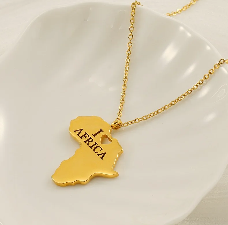 European And American Ethnic Style Africa Map Necklace Fashionable Statement Stainless Steel 18k Gold Map Pendant Jewelry Women