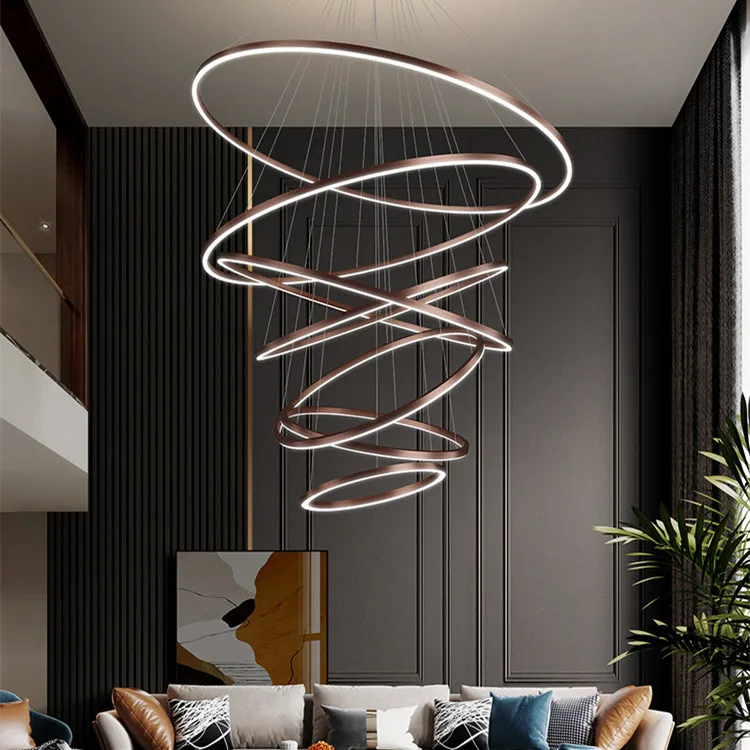 Modern Luxury Circular Ring Pendant Light For Living Room Hotel Bar Villa Stairs Loft Round Circle Ring Chandelier
