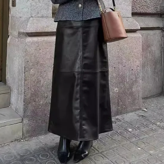 Женские длинные юбки из матовой кожи с высокой талией