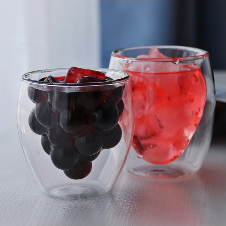 Home Juice Drink Ice Cream Cup Fruit Shape Strawberry Shape Double Wall Glass Cup