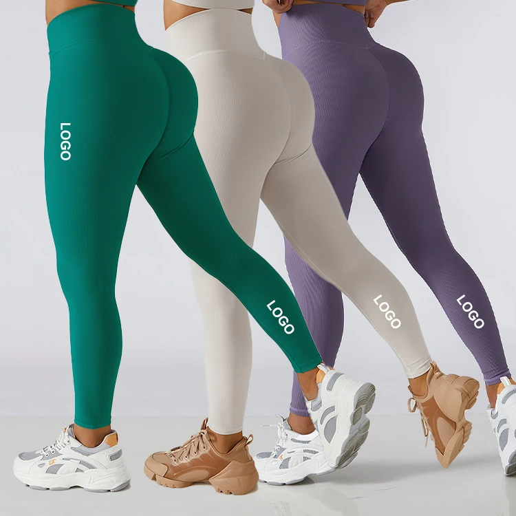 White scrunch bum leggings activewear tights yoga sport leggings pants fitness rib high waist customized leggings