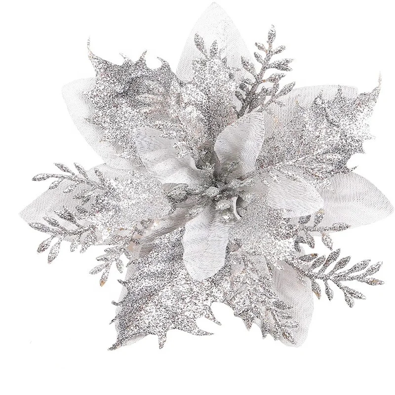 Poinsettia Artificial Christmas Flowers Christmas Tree Poinsettia Decorations with Clips for Xmas Wedding Party Wreath