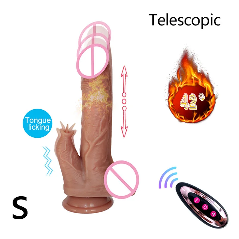 Wireless Remote Control Heating Penis Telescopic Realistic Vibrating Dildo Tongue Licking Swing Dildo For Women Sex Masturbation