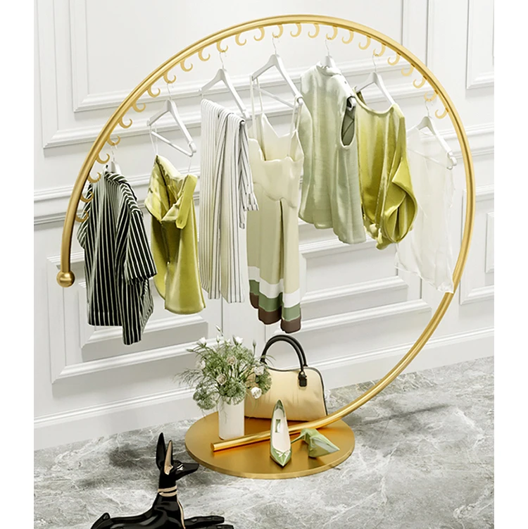 Factory New Style Metal Retail Boutique Gold Clothing Rack Store Shelves Display Stand