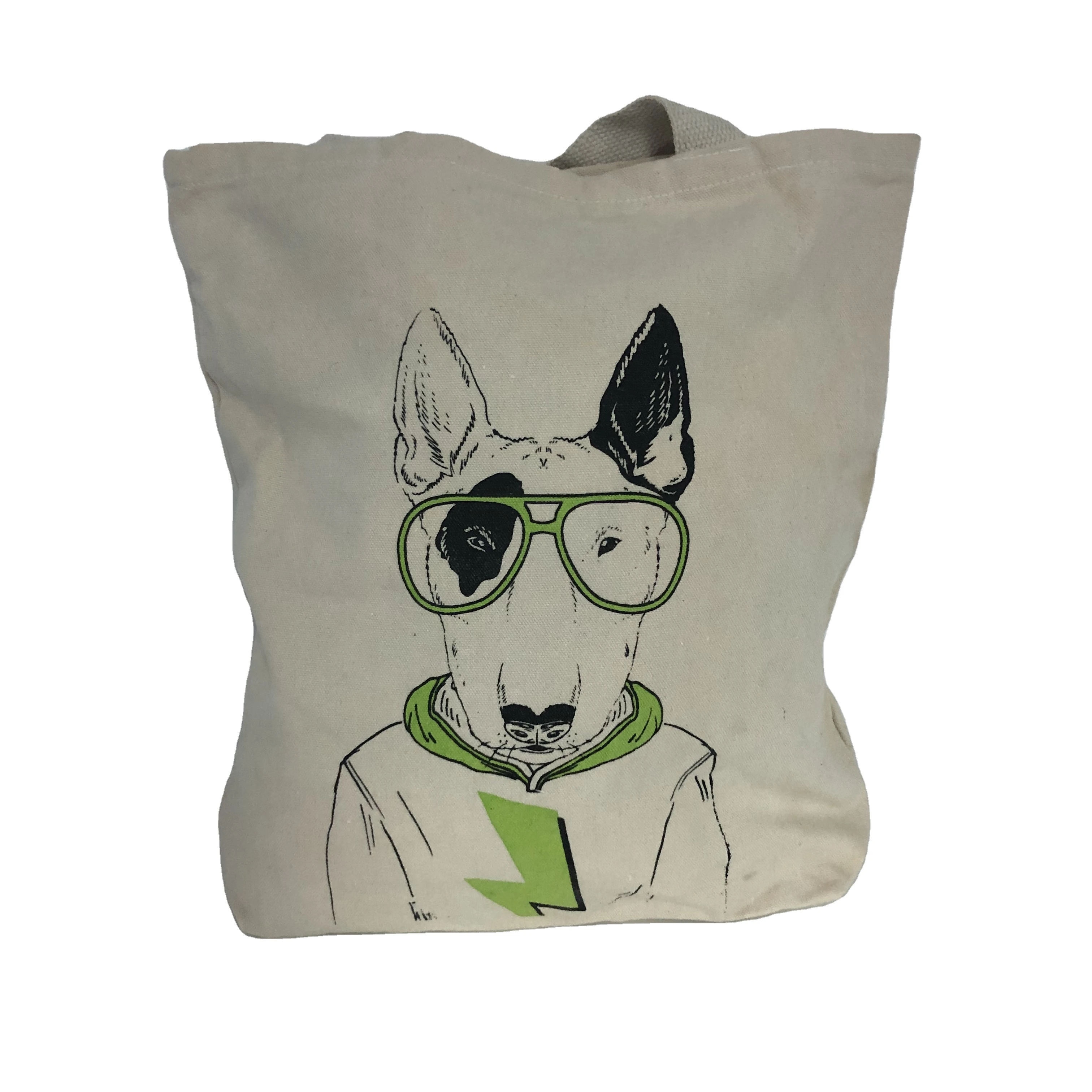 New Product Customized Oversize Canvas Grocery Bag With Chic Animal Patter Mr. Bull Terrier