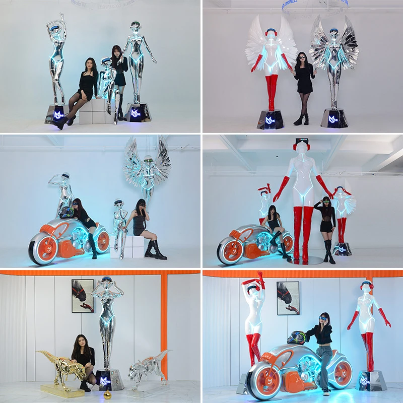 Life size large fiberglass sculpture frp statues electroplated sculpture