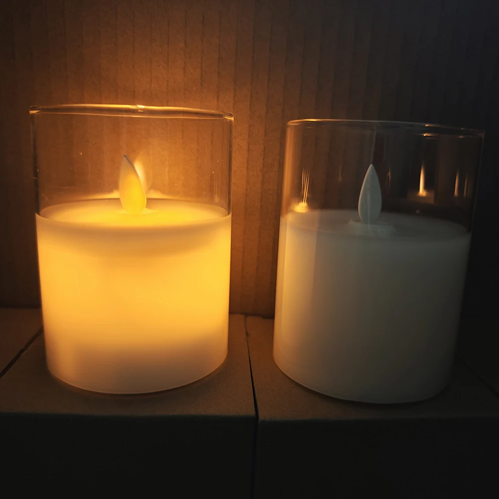 Battery Or Rechargeable Cylinder Flameless & Led Candles Pillar Candle In Glass Vase Jar Led Candle Light With Glass Holders