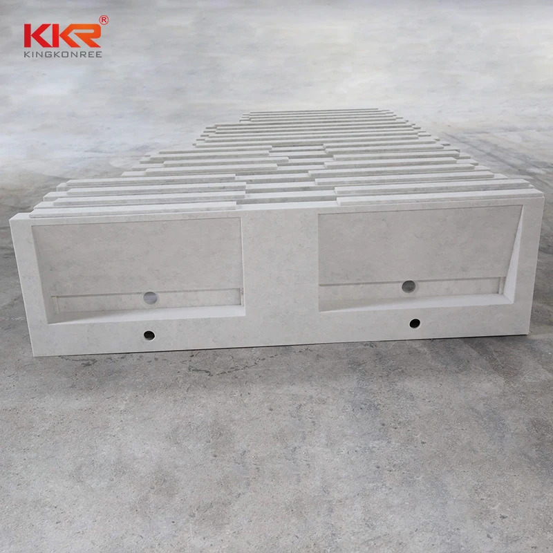 KKR Solid Surface Double Sink Bathroom Vanity Glossy Marble Texture Hand Wash Wall Hung Artificial Stone Basin