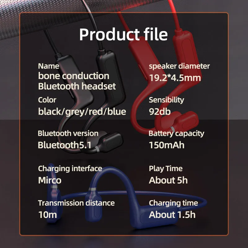 New G1-1 Bone Conduction Headset BT 5.1 Waterproof Open Ear Running Earphone Wireless Sports Headphone