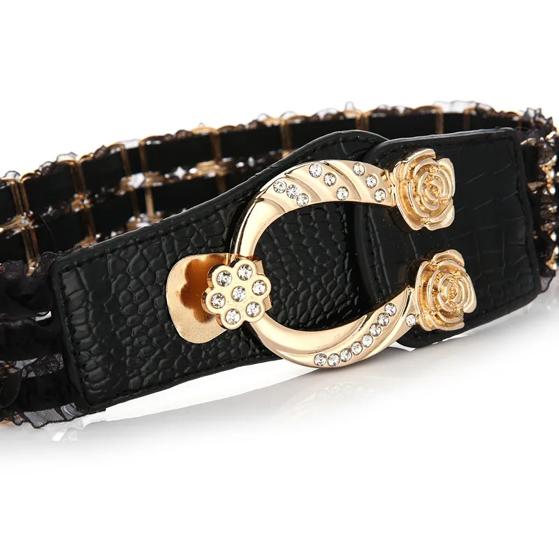 Women rhinestone wide belt fashion ladies crystal decoration elastic waist belt