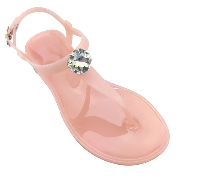 Lovely Fashion Woman Strappy Sandals Jelly Slippers Diamond Shining Summer Transparent Crystal Flat Shoes