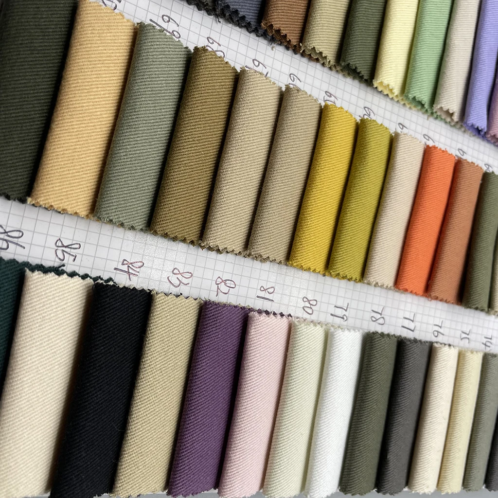 wholesale in stock 100% cotton stone wash shrinkage  twill khaki 32*10 275gsm fabric for Trousers, pants caps fabric