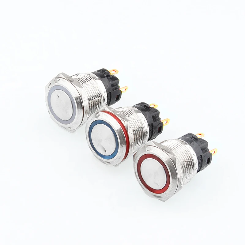 WDELE 12 16 19 22MM metal button switch High power 5A button High brightness LED light with cable socket switch