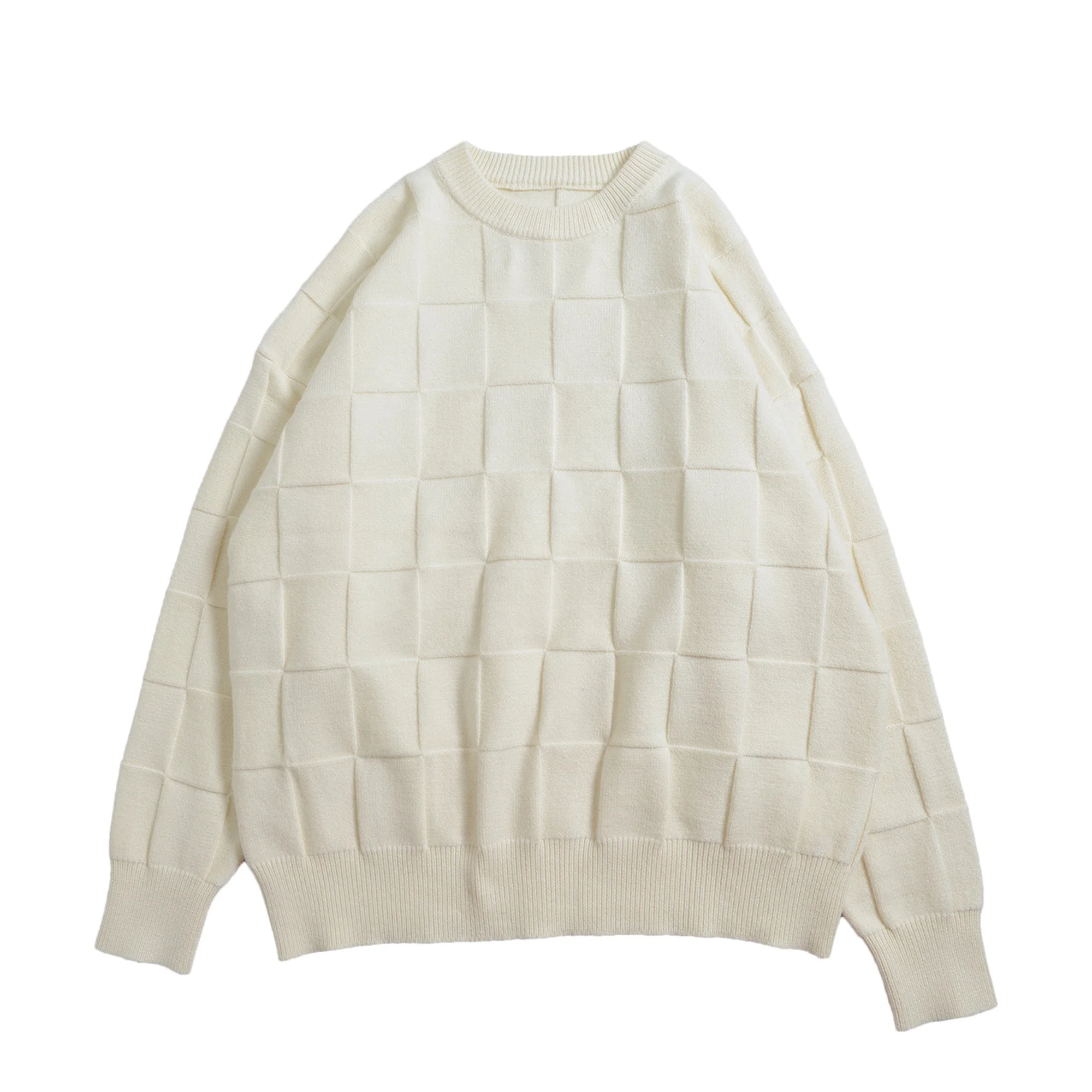 Finch garment fashion new unisex checkerboard knit sweater custom jacquard sweater plus size unisex sweater