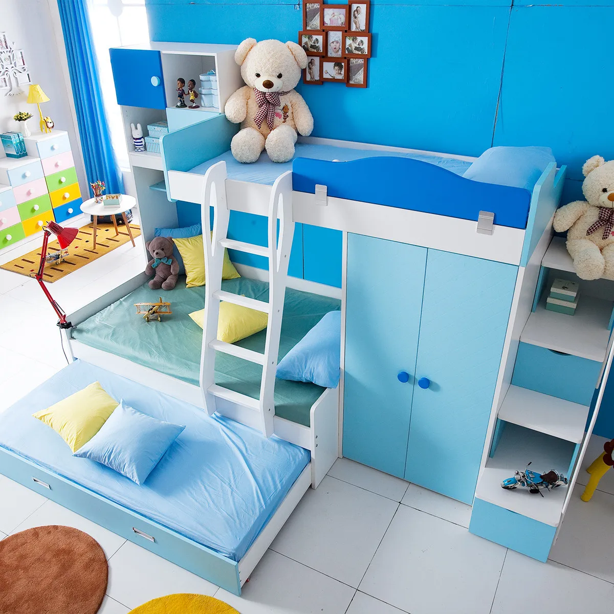 2022 modern multifunctional  Kids Bedroom baby Bunk Bed Wooden student bunk Bed with desk and closet & wardrobe