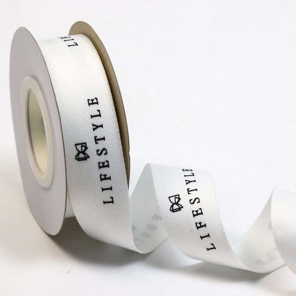 natural white customize printed cotton ribbon tape for gift wrapping