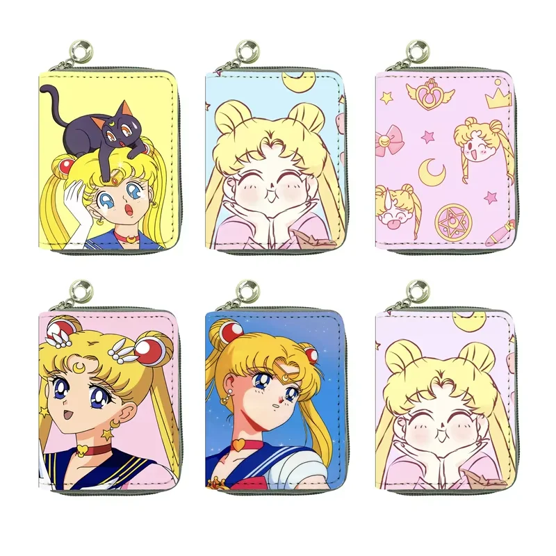 18 Designs Custom Anime Girls Short Purse Anime Lovely Cartoon Short Wallet Luna Character Kid Coin Purse